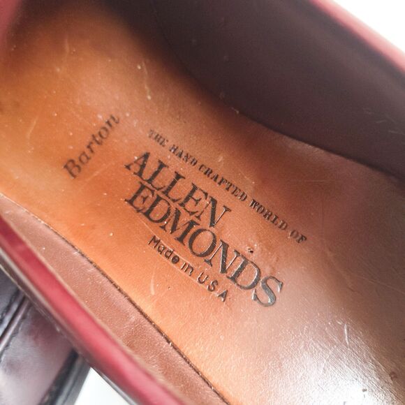 Allen Edmonds Barton Burgundy Leather Penny Loafers Mens 9 B Classic USA Made - Picture 10 of 14